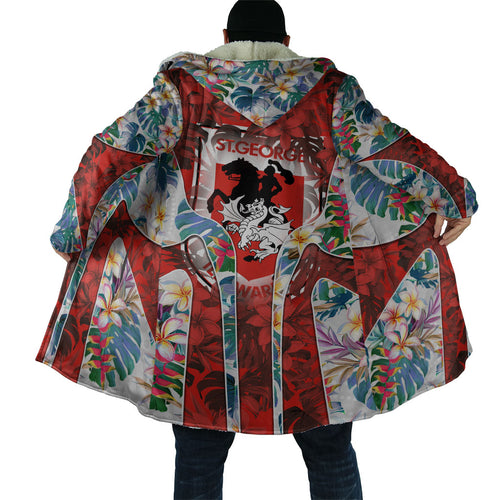 St George Illawarra Dragons Cloak Tropical Hibiscus Floral Pattern With Red And White Accents