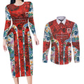 St George Illawarra Dragons Couples Matching Long Sleeve Bodycon Dress and Long Sleeve Button Shirt Tropical Hibiscus Floral Pattern With Red And White Accents