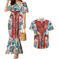 St George Illawarra Dragons Couples Matching Mermaid Dress and Hawaiian Shirt Tropical Hibiscus Floral Pattern With Red And White Accents