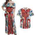 St George Illawarra Dragons Couples Matching Off Shoulder Maxi Dress and Hawaiian Shirt Tropical Hibiscus Floral Pattern With Red And White Accents