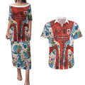 St George Illawarra Dragons Couples Matching Puletasi and Hawaiian Shirt Tropical Hibiscus Floral Pattern With Red And White Accents