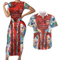 St George Illawarra Dragons Couples Matching Short Sleeve Bodycon Dress and Hawaiian Shirt Tropical Hibiscus Floral Pattern With Red And White Accents
