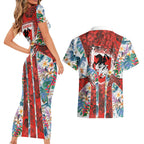 St George Illawarra Dragons Couples Matching Short Sleeve Bodycon Dress and Hawaiian Shirt Tropical Hibiscus Floral Pattern With Red And White Accents