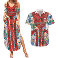 St George Illawarra Dragons Couples Matching Summer Maxi Dress and Hawaiian Shirt Tropical Hibiscus Floral Pattern With Red And White Accents