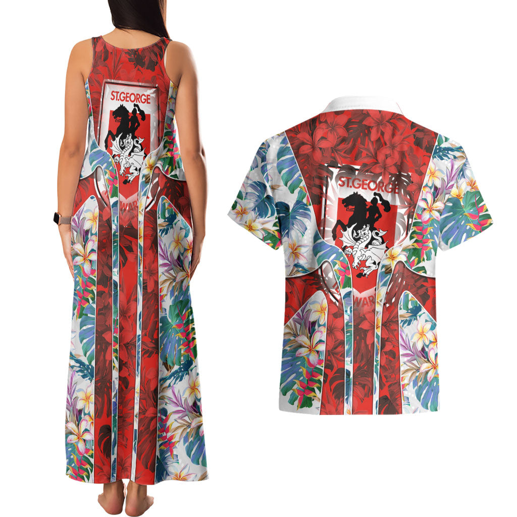 St George Illawarra Dragons Couples Matching Tank Maxi Dress and Hawaiian Shirt Tropical Hibiscus Floral Pattern With Red And White Accents