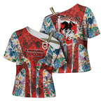 St George Illawarra Dragons Cross Shoulder Shirt Tropical Hibiscus Floral Pattern With Red And White Accents