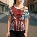 St George Illawarra Dragons Cross Shoulder Shirt Tropical Hibiscus Floral Pattern With Red And White Accents