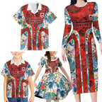 St George Illawarra Dragons Family Matching Long Sleeve Bodycon Dress and Hawaiian Shirt Tropical Hibiscus Floral Pattern With Red And White Accents