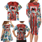 St George Illawarra Dragons Family Matching Long Sleeve Bodycon Dress and Hawaiian Shirt Tropical Hibiscus Floral Pattern With Red And White Accents