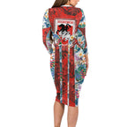 St George Illawarra Dragons Family Matching Long Sleeve Bodycon Dress and Hawaiian Shirt Tropical Hibiscus Floral Pattern With Red And White Accents