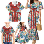 St George Illawarra Dragons Family Matching Mermaid Dress and Hawaiian Shirt Tropical Hibiscus Floral Pattern With Red And White Accents