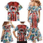St George Illawarra Dragons Family Matching Mermaid Dress and Hawaiian Shirt Tropical Hibiscus Floral Pattern With Red And White Accents