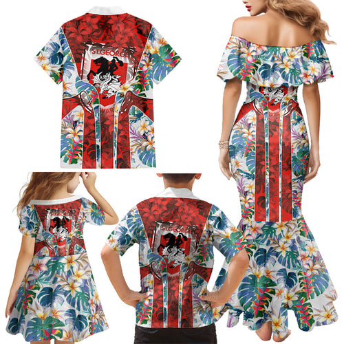 St George Illawarra Dragons Family Matching Mermaid Dress and Hawaiian Shirt Tropical Hibiscus Floral Pattern With Red And White Accents