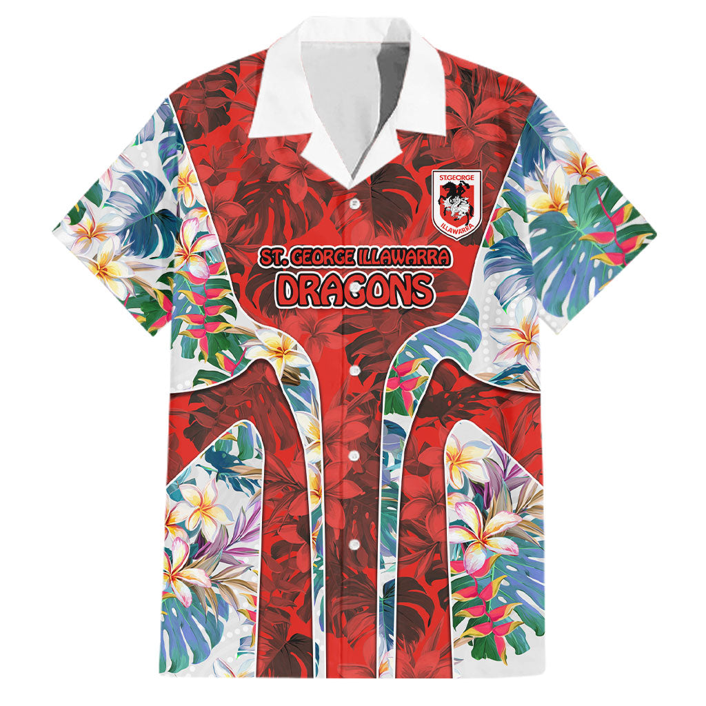 St George Illawarra Dragons Family Matching Mermaid Dress and Hawaiian Shirt Tropical Hibiscus Floral Pattern With Red And White Accents