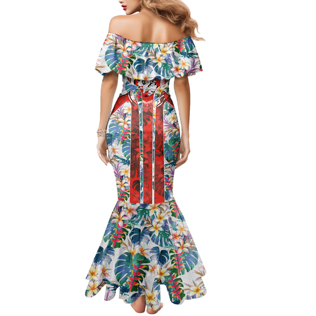 St George Illawarra Dragons Family Matching Mermaid Dress and Hawaiian Shirt Tropical Hibiscus Floral Pattern With Red And White Accents
