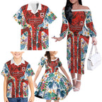 St George Illawarra Dragons Family Matching Off The Shoulder Long Sleeve Dress and Hawaiian Shirt Tropical Hibiscus Floral Pattern With Red And White Accents