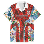 St George Illawarra Dragons Family Matching Off The Shoulder Long Sleeve Dress and Hawaiian Shirt Tropical Hibiscus Floral Pattern With Red And White Accents