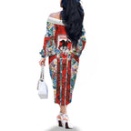 St George Illawarra Dragons Family Matching Off The Shoulder Long Sleeve Dress and Hawaiian Shirt Tropical Hibiscus Floral Pattern With Red And White Accents