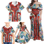 St George Illawarra Dragons Family Matching Off Shoulder Maxi Dress and Hawaiian Shirt Tropical Hibiscus Floral Pattern With Red And White Accents