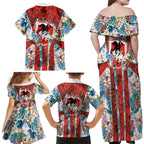 St George Illawarra Dragons Family Matching Off Shoulder Maxi Dress and Hawaiian Shirt Tropical Hibiscus Floral Pattern With Red And White Accents