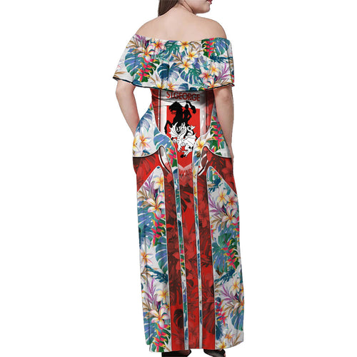 St George Illawarra Dragons Family Matching Off Shoulder Maxi Dress and Hawaiian Shirt Tropical Hibiscus Floral Pattern With Red And White Accents