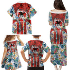 St George Illawarra Dragons Family Matching Puletasi and Hawaiian Shirt Tropical Hibiscus Floral Pattern With Red And White Accents
