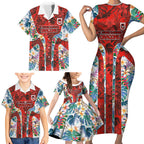 St George Illawarra Dragons Family Matching Short Sleeve Bodycon Dress and Hawaiian Shirt Tropical Hibiscus Floral Pattern With Red And White Accents