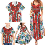St George Illawarra Dragons Family Matching Summer Maxi Dress and Hawaiian Shirt Tropical Hibiscus Floral Pattern With Red And White Accents