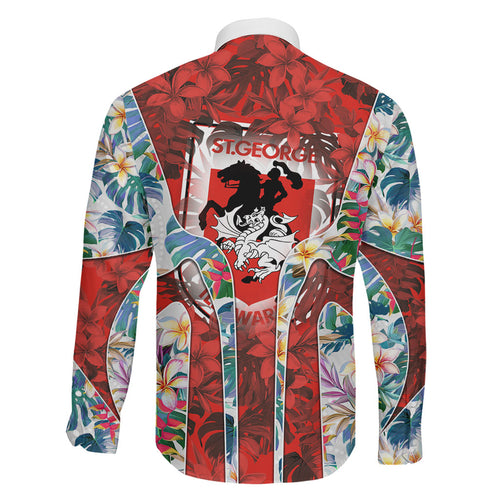 St George Illawarra Dragons Family Matching Summer Maxi Dress and Hawaiian Shirt Tropical Hibiscus Floral Pattern With Red And White Accents