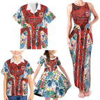 St George Illawarra Dragons Family Matching Tank Maxi Dress and Hawaiian Shirt Tropical Hibiscus Floral Pattern With Red And White Accents