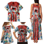 St George Illawarra Dragons Family Matching Tank Maxi Dress and Hawaiian Shirt Tropical Hibiscus Floral Pattern With Red And White Accents