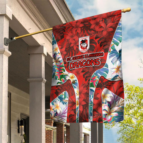 St George Illawarra Dragons Garden Flag Tropical Hibiscus Floral Pattern With Red And White Accents