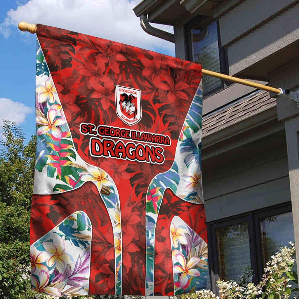 St George Illawarra Dragons Garden Flag Tropical Hibiscus Floral Pattern With Red And White Accents