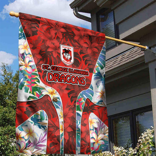 St George Illawarra Dragons Garden Flag Tropical Hibiscus Floral Pattern With Red And White Accents