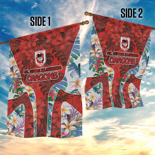 St George Illawarra Dragons Garden Flag Tropical Hibiscus Floral Pattern With Red And White Accents