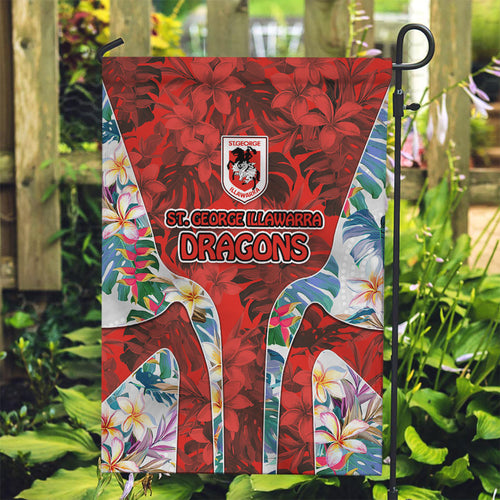 St George Illawarra Dragons Garden Flag Tropical Hibiscus Floral Pattern With Red And White Accents