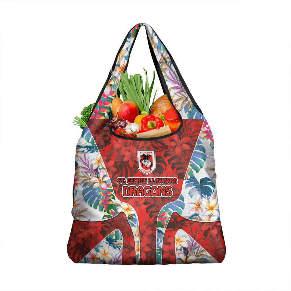 St George Illawarra Dragons Grocery Bag Tropical Hibiscus Floral Pattern With Red And White Accents