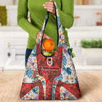 St George Illawarra Dragons Grocery Bag Tropical Hibiscus Floral Pattern With Red And White Accents