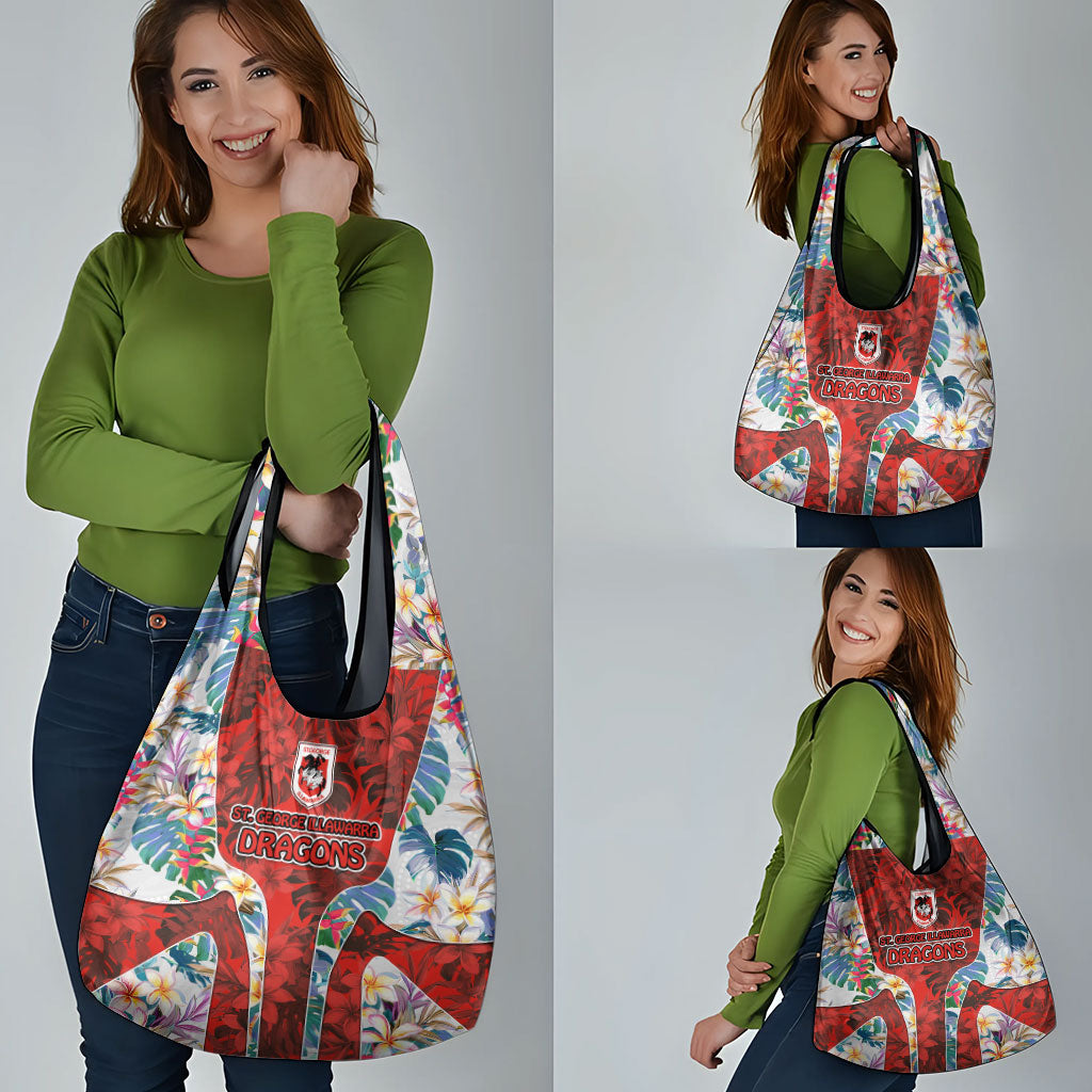 St George Illawarra Dragons Grocery Bag Tropical Hibiscus Floral Pattern With Red And White Accents