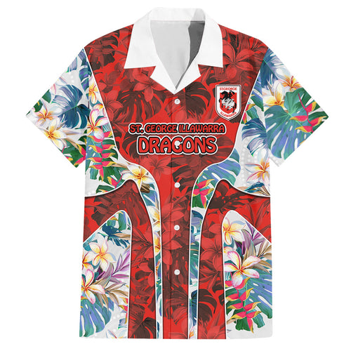 St George Illawarra Dragons Hawaiian Shirt Tropical Hibiscus Floral Pattern With Red And White Accents