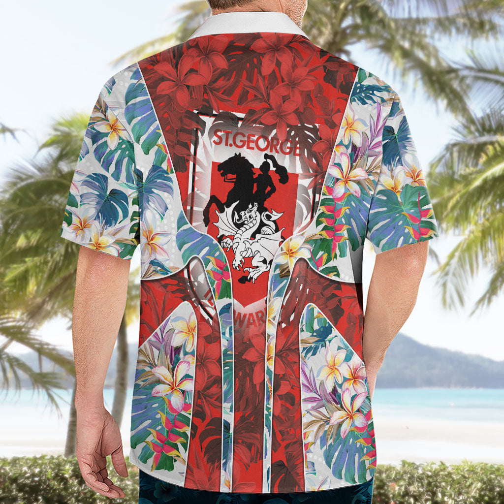 St George Illawarra Dragons Hawaiian Shirt Tropical Hibiscus Floral Pattern With Red And White Accents