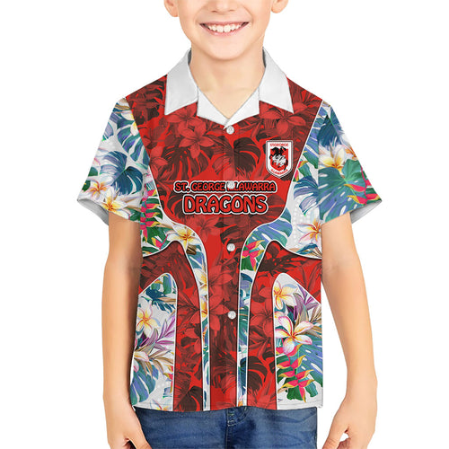 St George Illawarra Dragons Hawaiian Shirt Tropical Hibiscus Floral Pattern With Red And White Accents