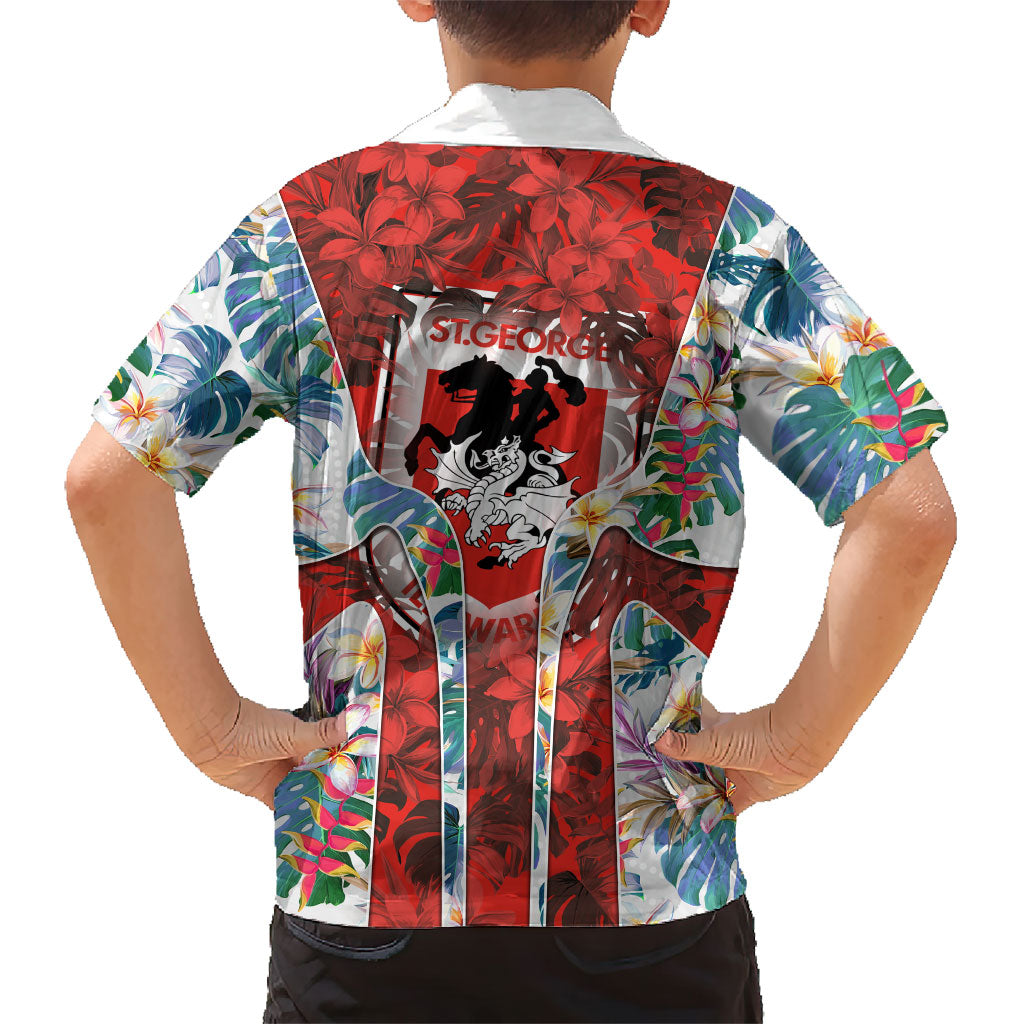 St George Illawarra Dragons Hawaiian Shirt Tropical Hibiscus Floral Pattern With Red And White Accents