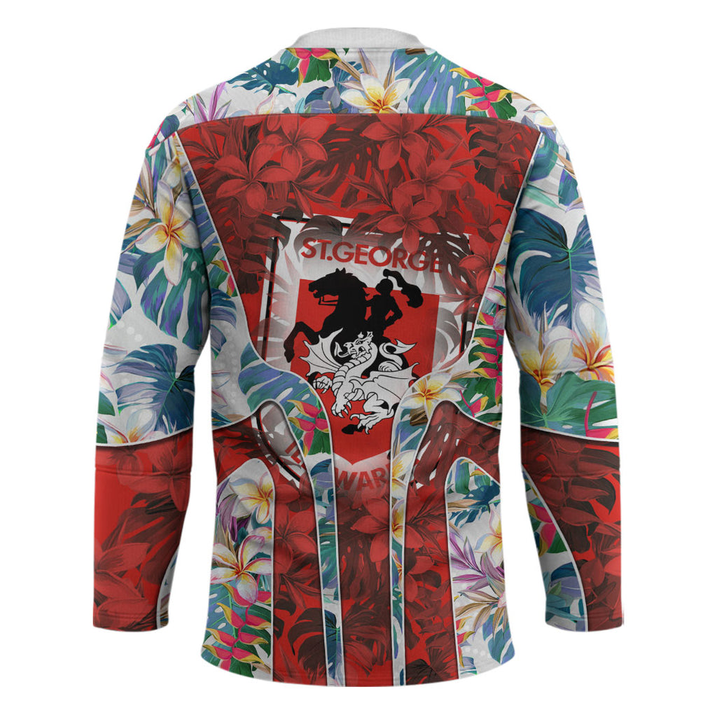 St George Illawarra Dragons Hockey Jersey Tropical Hibiscus Floral Pattern With Red And White Accents