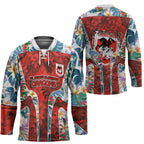 St George Illawarra Dragons Hockey Jersey Tropical Hibiscus Floral Pattern With Red And White Accents
