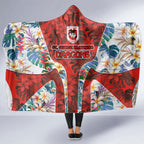 St George Illawarra Dragons Hooded Blanket Tropical Hibiscus Floral Pattern With Red And White Accents