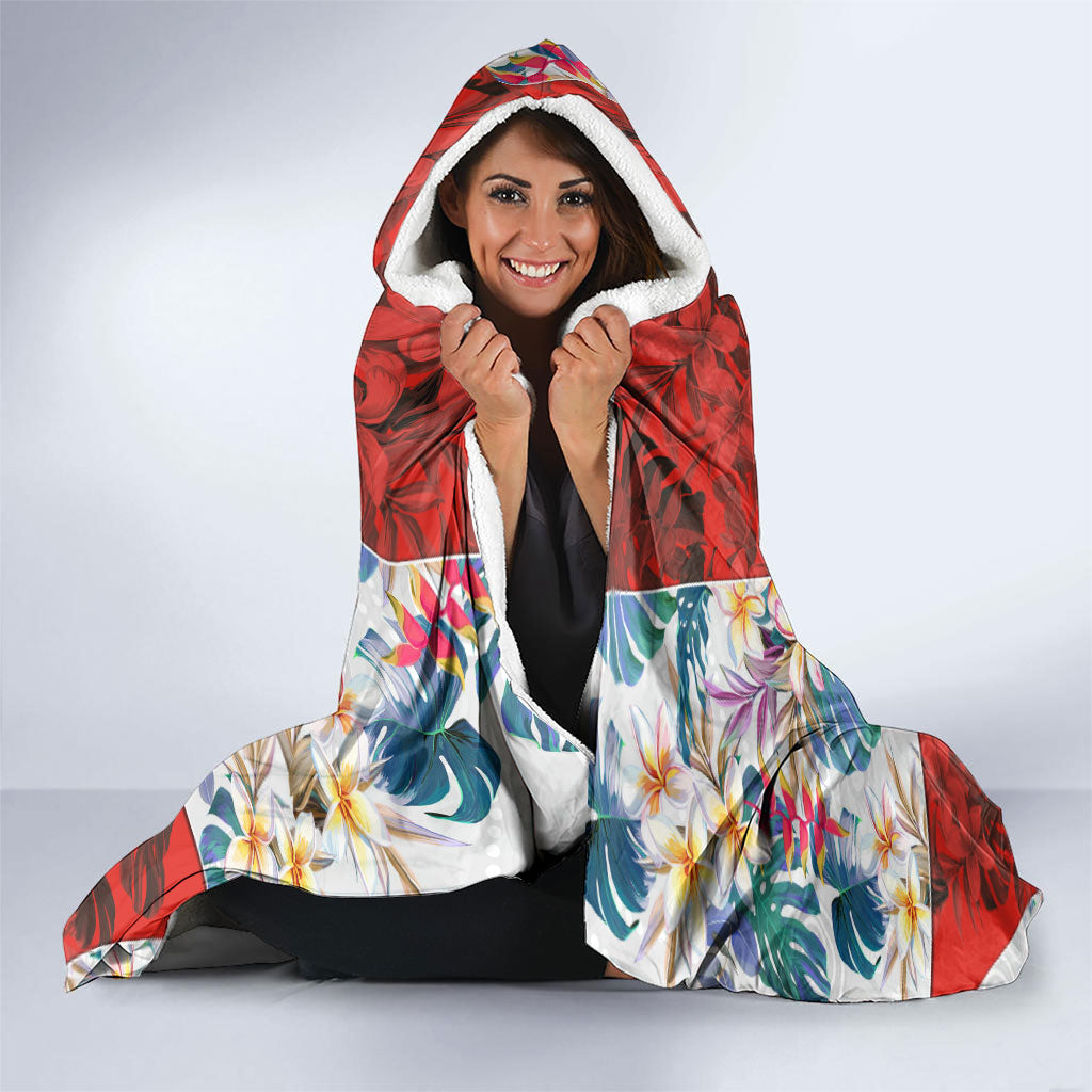 St George Illawarra Dragons Hooded Blanket Tropical Hibiscus Floral Pattern With Red And White Accents