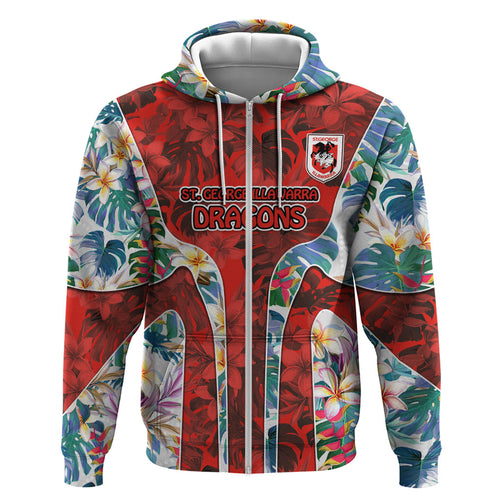 St George Illawarra Dragons Hoodie Tropical Hibiscus Floral Pattern With Red And White Accents
