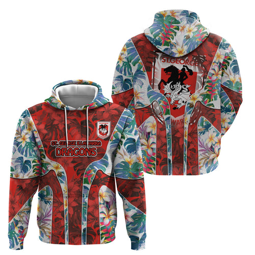St George Illawarra Dragons Hoodie Tropical Hibiscus Floral Pattern With Red And White Accents