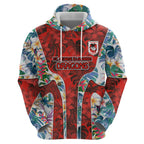 St George Illawarra Dragons Hoodie Tropical Hibiscus Floral Pattern With Red And White Accents